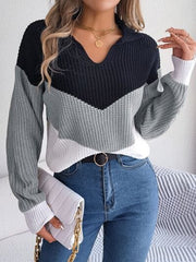 Color Block Dropped Shoulder Sweater - Trendsi