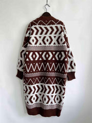 Geometric Button Front Longline Cardigan - Trendsi