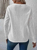 Eyelet Round Neck Long Sleeve Top - Trendsi - Flyclothing LLC