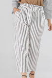 Full Size Striped Paperbag Waist Cropped Pants - Trendsi
