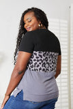 Double Take Leopard Print Color Block Short Sleeve T-Shirt - Trendsi