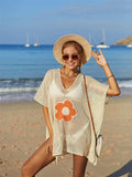 Openwork Flower V-Neck Short Sleeve Cover Up - Trendsi - Flyclothing LLC