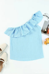 Ruffled One-Shoulder Tank - Trendsi - Flyclothing LLC
