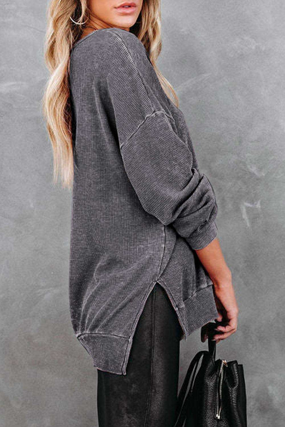 Dropped Shoulder Slit Sweatshirt - Trendsi - Flyclothing LLC