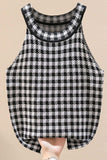 Plaid Round Neck Sleeveless Knit Top - Trendsi - Flyclothing LLC