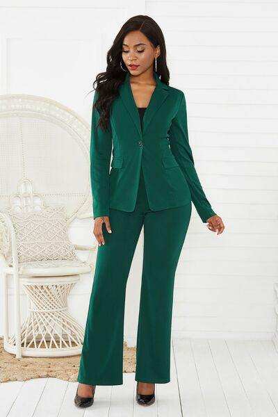 Lapel Collar Long Sleeve Blazer and Pants Set - Trendsi - Flyclothing LLC