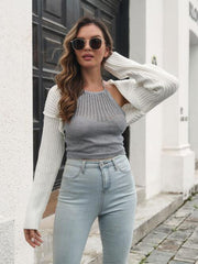 Ribbed Exposed Seam Long Sleeve Cardigan - Trendsi