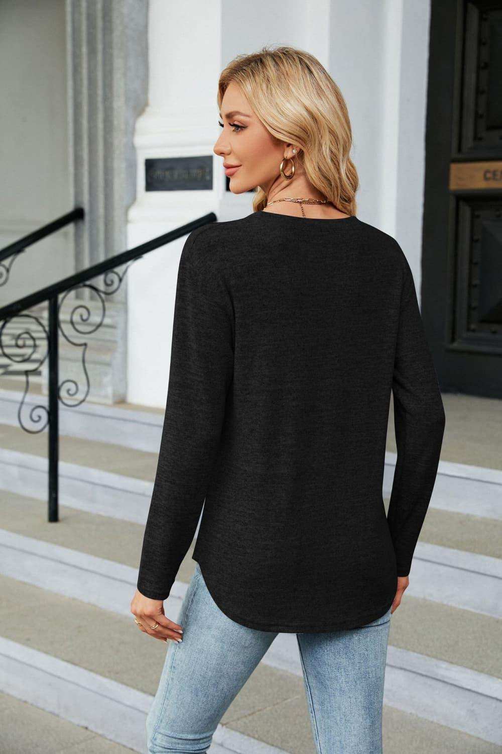 Round Neck Long Sleeve T-Shirt - Trendsi - Flyclothing LLC