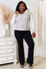 Double Take Color Block Exposed Seam Drawstring Hoodie - Trendsi - Flyclothing LLC