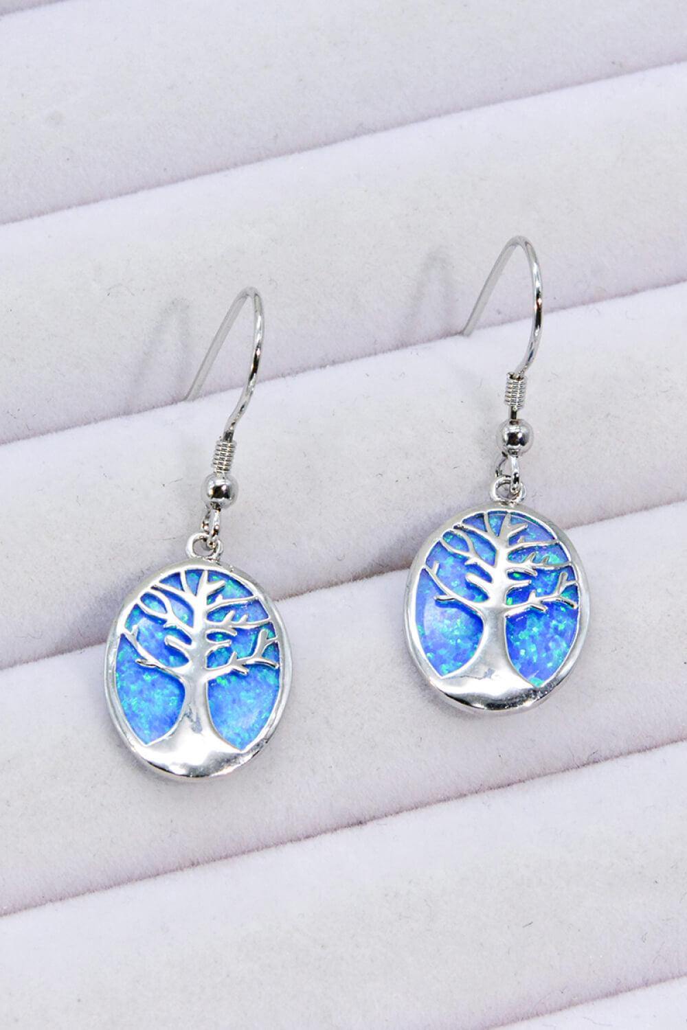 Opal Blue Platinum-Plated Drop Earrings - Trendsi