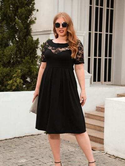 Plus Size Ruched Round Neck Short Sleeve Dress - Trendsi - Flyclothing LLC