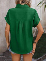 Textured Button Up Cap Sleeve Shirt - Trendsi - Flyclothing LLC