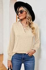 Notched Lantern Sleeve T-Shirt - Trendsi - Flyclothing LLC