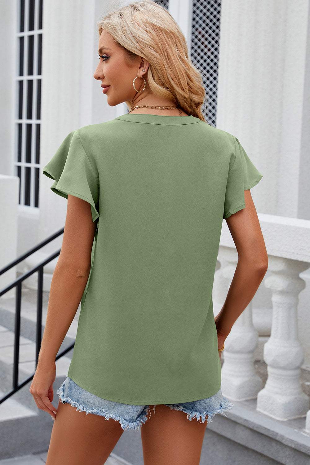 Notched Cap Sleeve T-Shirt - Trendsi - Flyclothing LLC