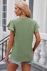 Notched Cap Sleeve T-Shirt - Trendsi - Flyclothing LLC