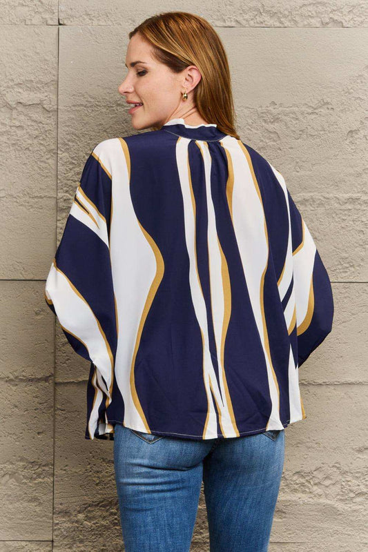 Tie Neck Printed Slit Sleeve Blouse - Trendsi - Flyclothing LLC