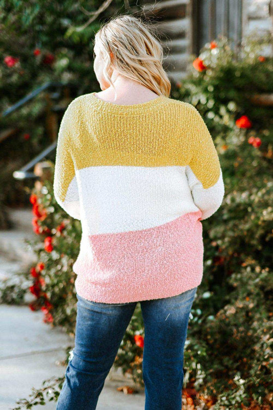 Plus Size Color Block Round Neck Sweater - Trendsi - Flyclothing LLC