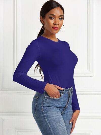 Round Neck Long Sleeve Bodysuit - Trendsi - Flyclothing LLC