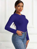 Round Neck Long Sleeve Bodysuit - Trendsi - Flyclothing LLC