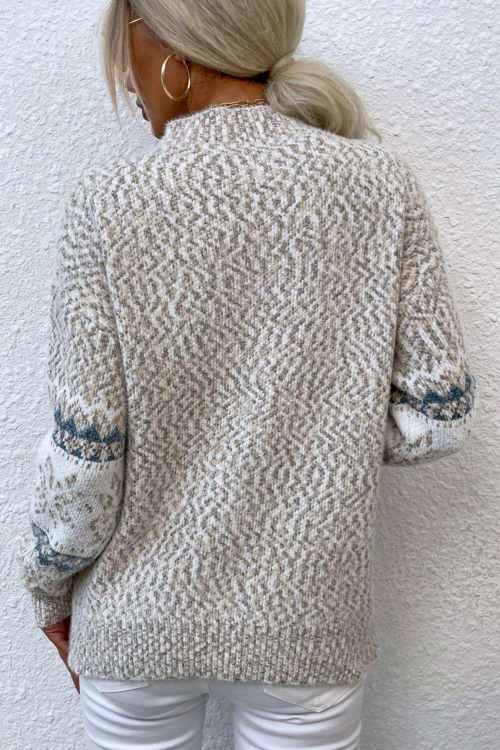 Snowflake Pattern Mock Neck Sweater - Trendsi - Flyclothing LLC