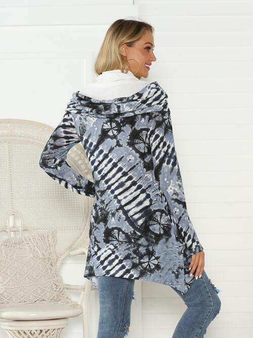 Printed Raglan Sleeve Mock Neck T-Shirt - Trendsi - Flyclothing LLC