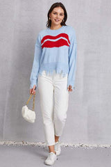Lip Fringe Round Neck Sweater - Trendsi - Flyclothing LLC