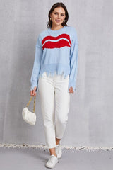 Lip Fringe Round Neck Sweater - Trendsi