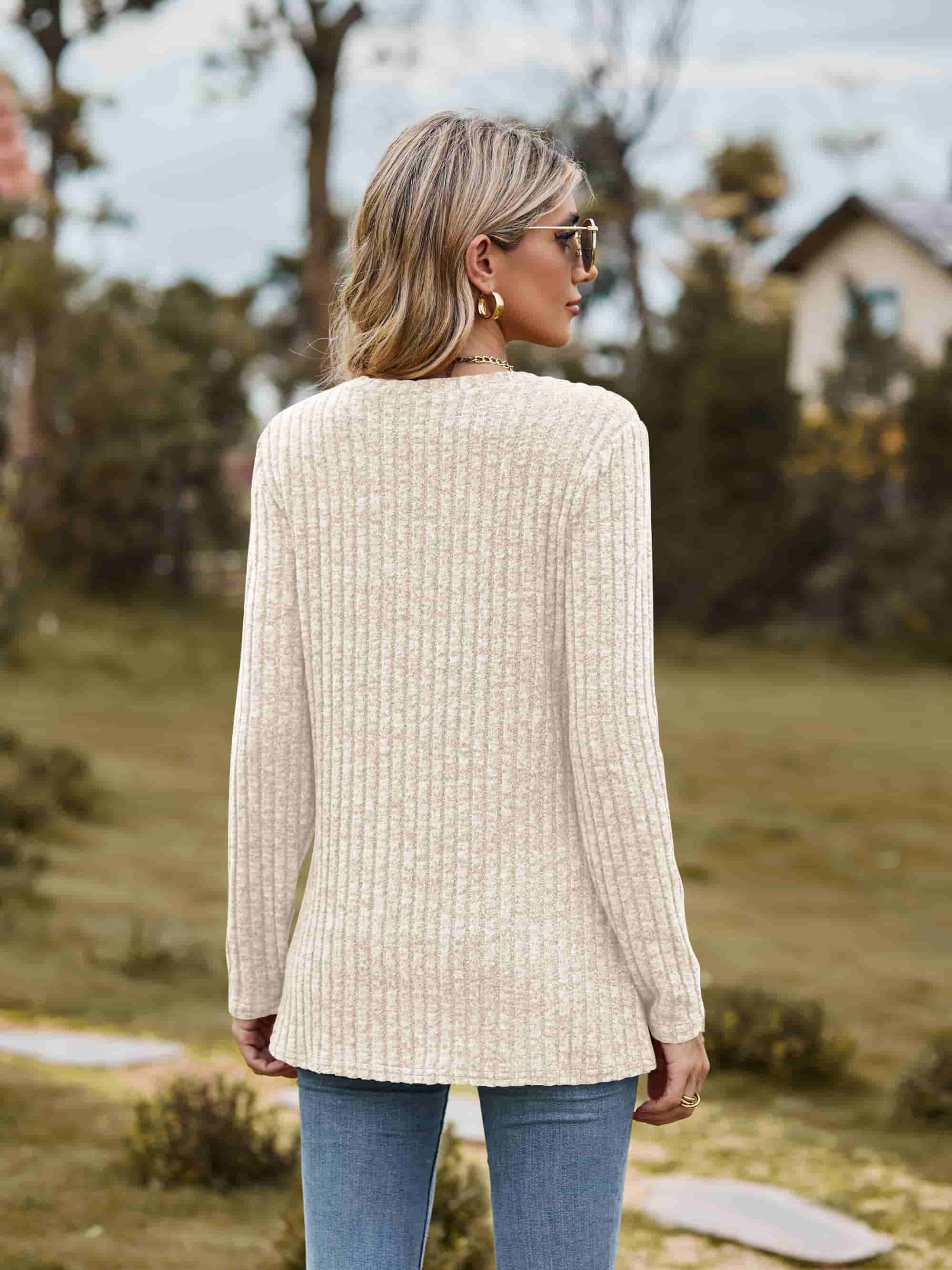 Ribbed Round Neck Long Sleeve Tee - Trendsi - Flyclothing LLC