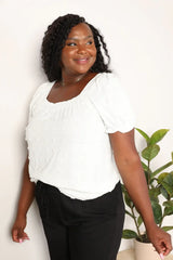 Double Take Swiss Dot Puff Sleeve Square Neck Blouse - Trendsi - Flyclothing LLC
