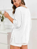 Rolled Round Neck Dropped Shoulder Slit Sweater - Trendsi - Flyclothing LLC