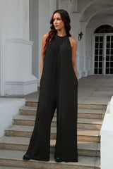 Double Take Full Size Tie Back Cutout Sleeveless Jumpsuit - Trendsi - Flyclothing LLC