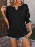 Heathered Notched Lantern Sleeve Blouse - Trendsi - Flyclothing LLC