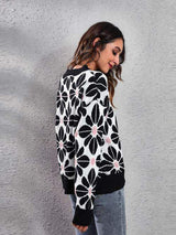 Floral Round Neck Long Sleeve Sweater - Trendsi - Flyclothing LLC