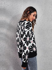 Floral Round Neck Long Sleeve Sweater - Trendsi