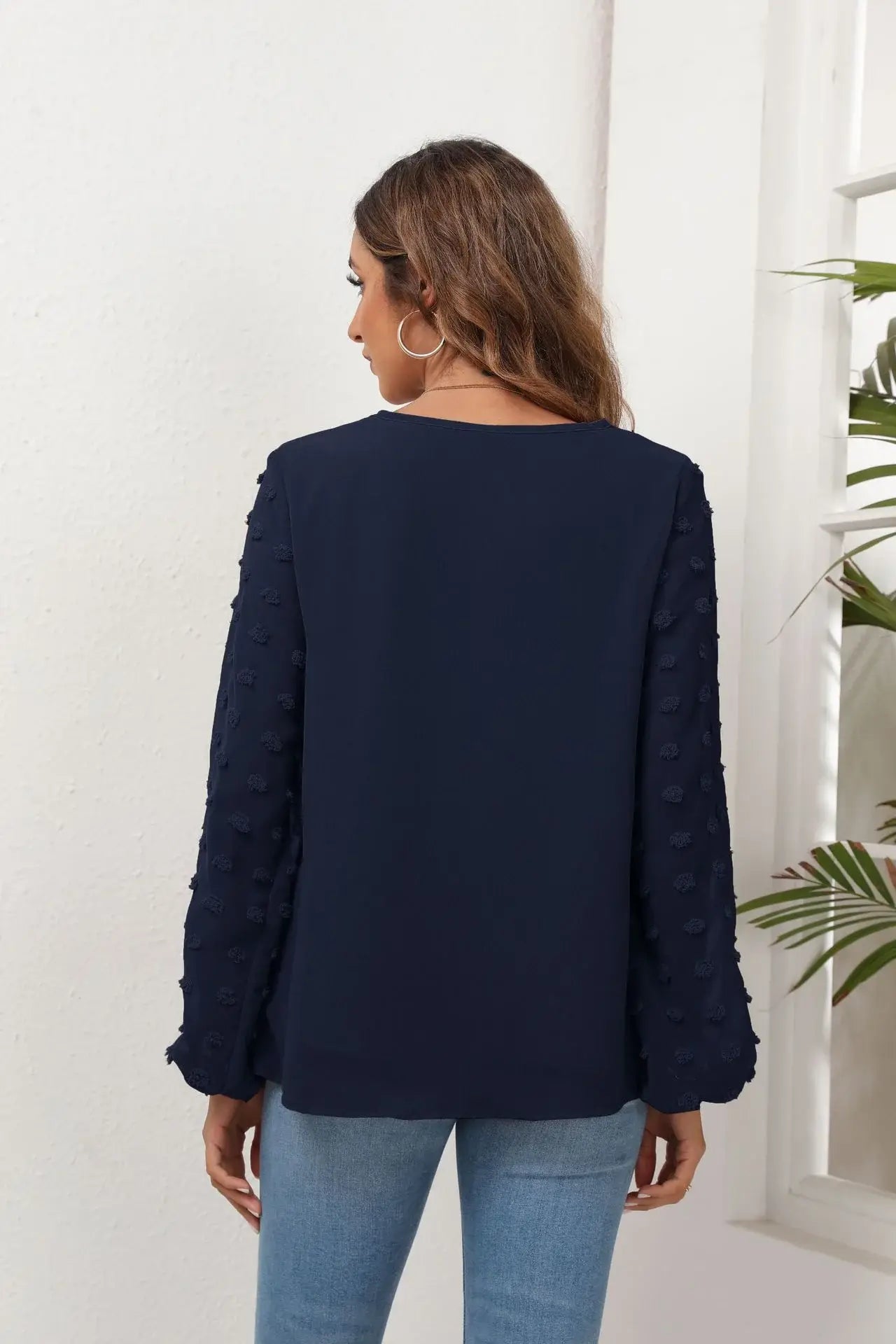Swiss Dot Balloon Sleeve Blouse - Trendsi - Flyclothing LLC