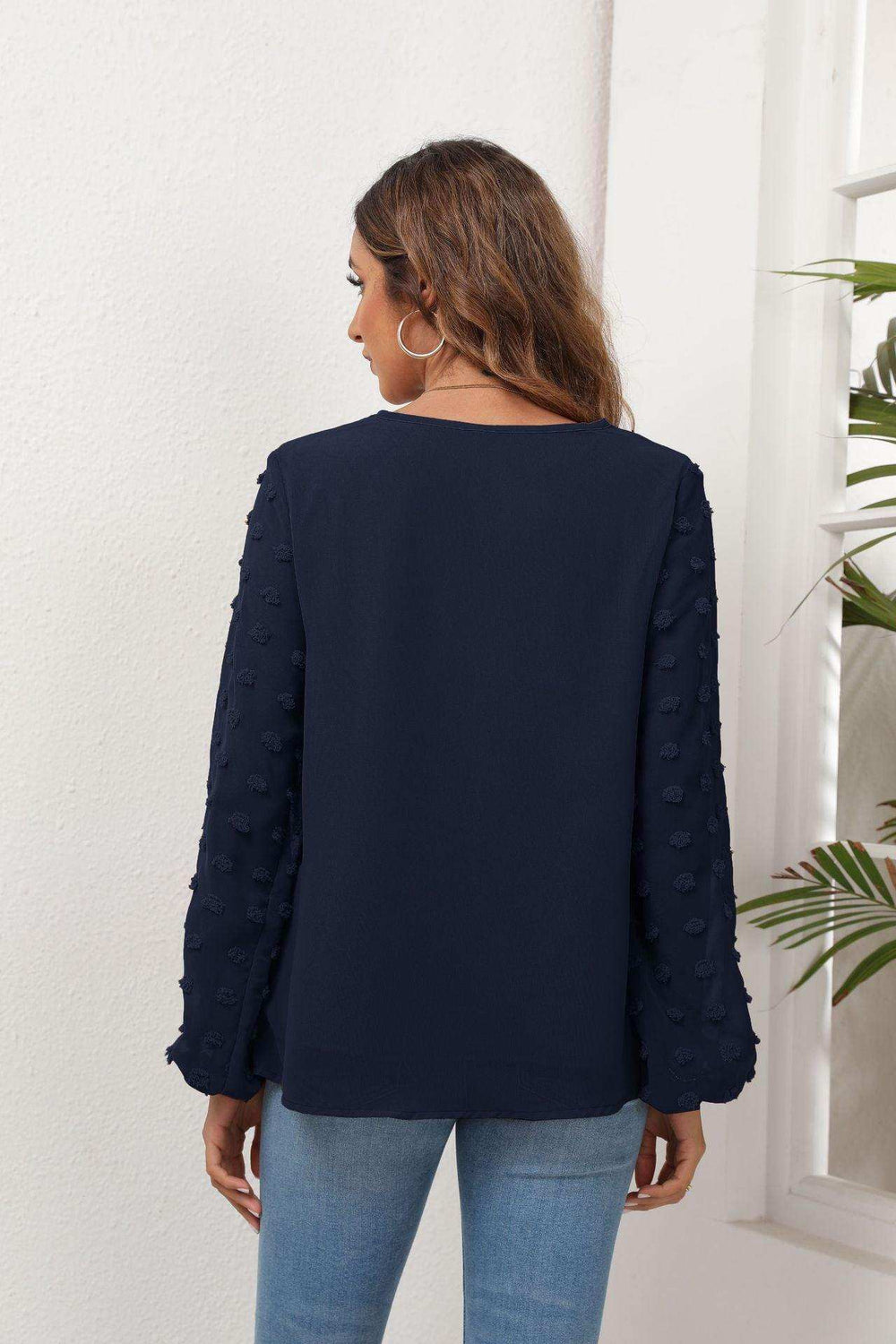Swiss Dot Balloon Sleeve Blouse - Trendsi - Flyclothing LLC