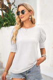 Round Neck Lantern Sleeve Blouse - Trendsi - Flyclothing LLC