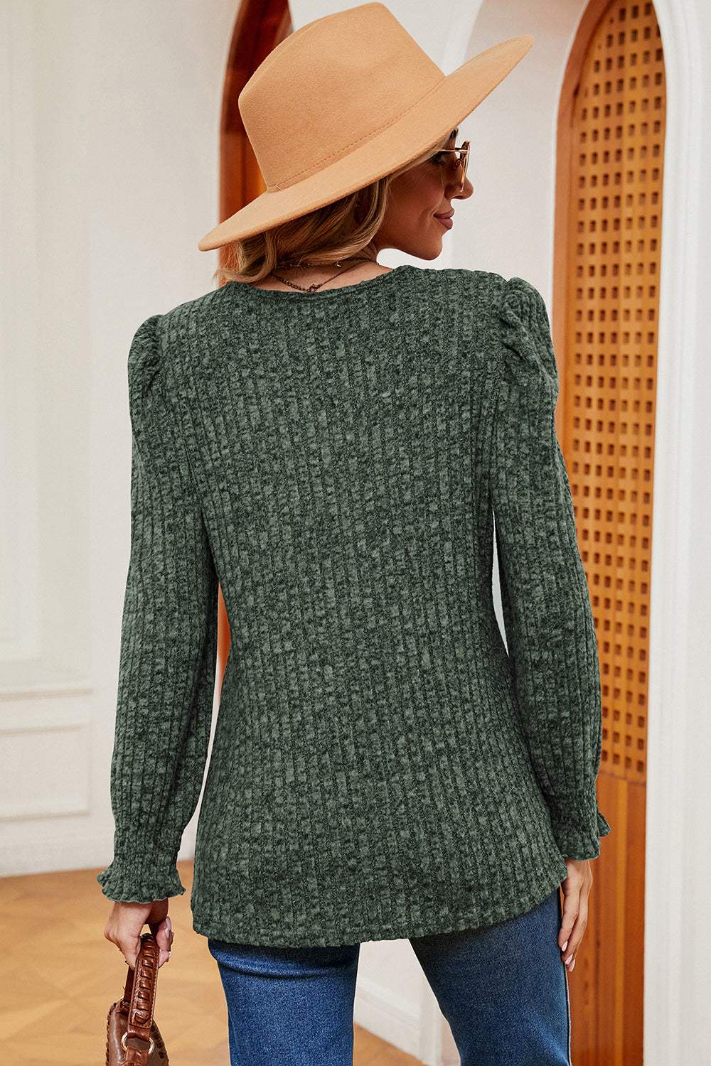 Square Neck Flounce Sleeve T-Shirt - Trendsi - Flyclothing LLC