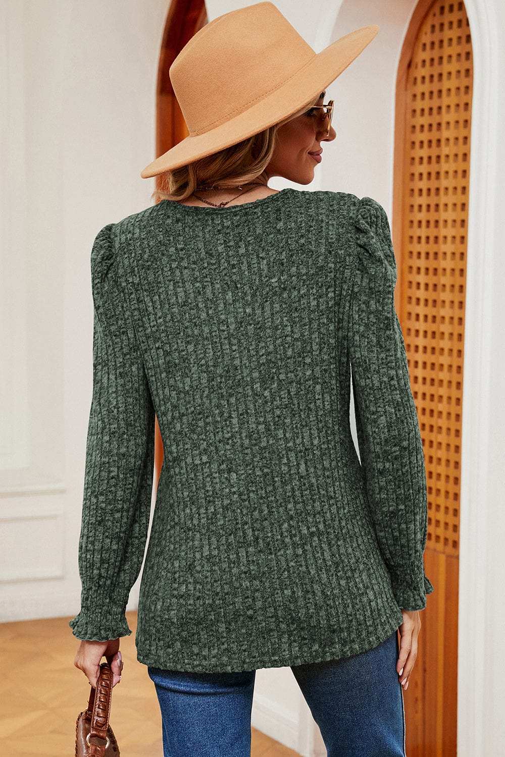 Square Neck Flounce Sleeve T-Shirt - Trendsi - Flyclothing LLC