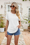 Full Size Round Neck Eyelet Short Sleeve Top - Trendsi - Flyclothing LLC