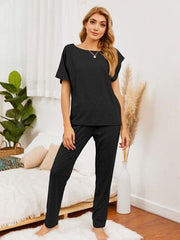 Round Neck Top and Pants Lounge Set - Trendsi