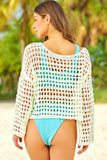 Openwork Boat Neck Long Sleeve Cover-Up - Trendsi