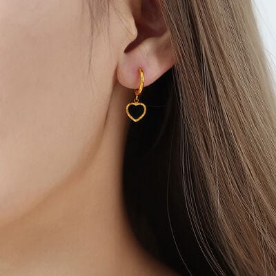 18K Gold-Plated Heart Drop Earrings - Trendsi