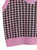 Houndstooth V-Neck Sweater Vet - Trendsi - Flyclothing LLC