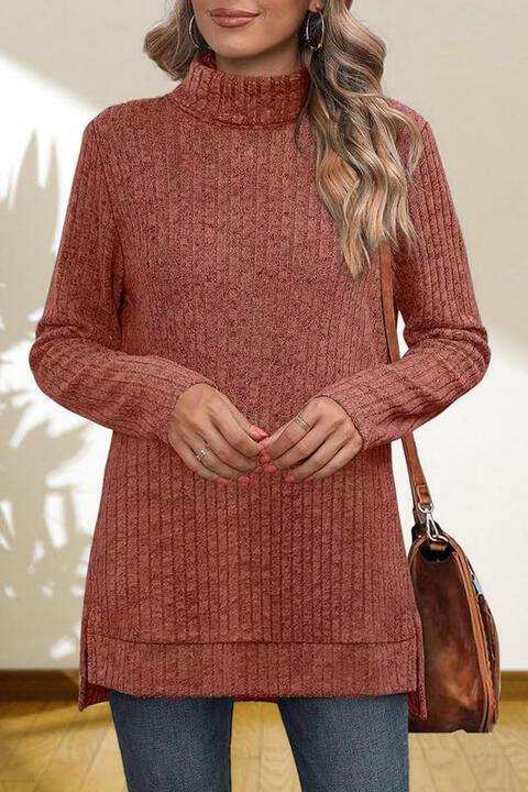 Turtleneck High Low Top - Trendsi - Flyclothing LLC