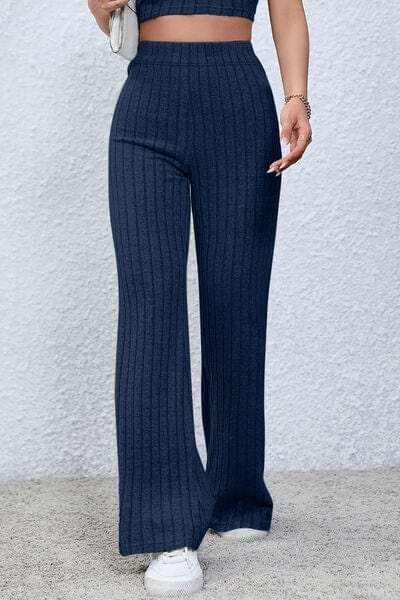 Basic Bae Full Size Ribbed High Waist Flare Pants - Trendsi - Flyclothing LLC