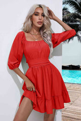 Square Neck Tie Back Ruffle Hem Dress - Trendsi - Flyclothing LLC