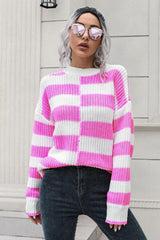 Color Block Dropped Shoulder Sweater - Trendsi