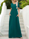 Round Neck Short Sleeve Maxi Dress with Pockets - Trendsi - Flyclothing LLC