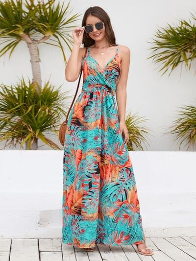 Printed Surplice Spaghetti Strap Dress - Trendsi